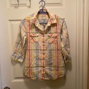 American Eagle Favorite Fit Plaid 3/4 Sleeve Button Down - Small